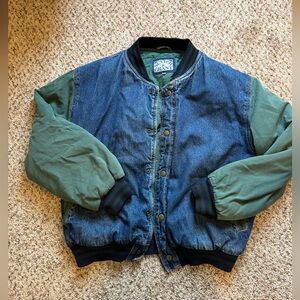 Vintage Denim and Green Bomber Varsity Jacket